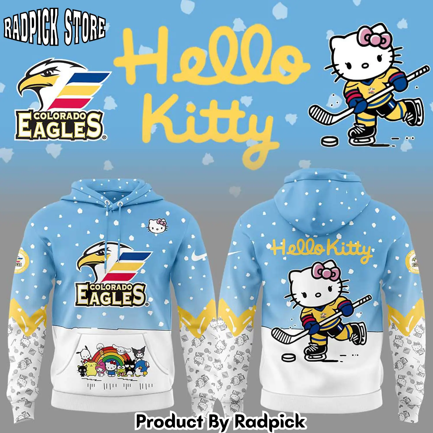 Colorado eagles x hello kitty hoodie joggers hoodie and long pants set v2 rp291806